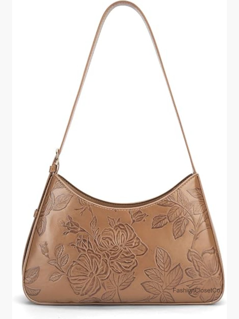 Vegan Leather Crescent Hobo Embossed Shoulder Bag Clutch Purse